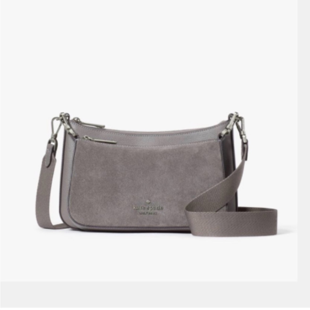 NWT Kate Spade gray suede and leather crossbody bag
